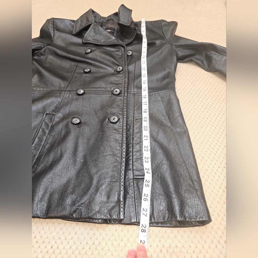 Colebrook Jacket Black Leather Double Breasted Collared Pockets Lined Size S - Picture 9 of 13